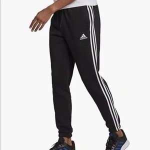 Adidas Men's Essentials Fleece Tapered Cuff 3-Stripes Pants Black/White Size L